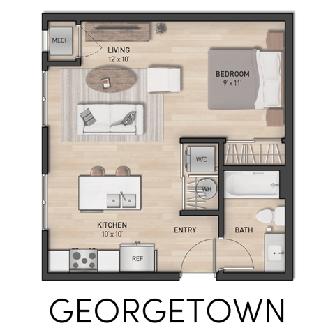 Floor plan for studio, 1 bath, 550 sqft